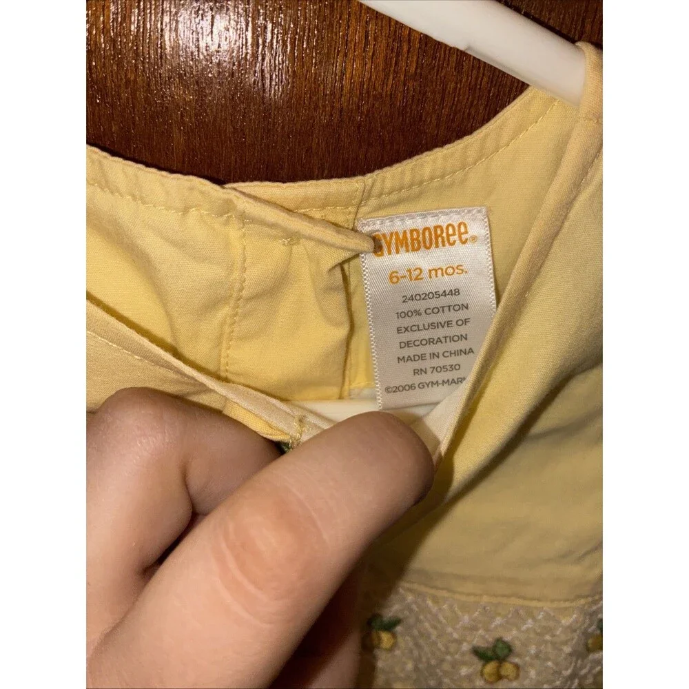 VTG Gymboree Girls Yellow Lemon Dress Size 6-12 Months Smocked HTF